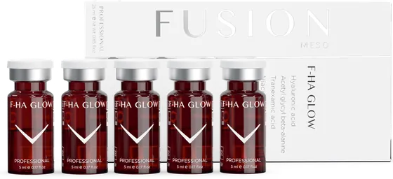 Fusion Meso F-HA GLOW Işıltı ve Pigmentasyon Kokteyli kutu ve flakonlar