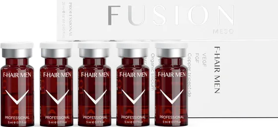Fusion Meso F-HAIR MEN Büyüme Faktörlü Saç Kokteyli kutu ve flakonlar